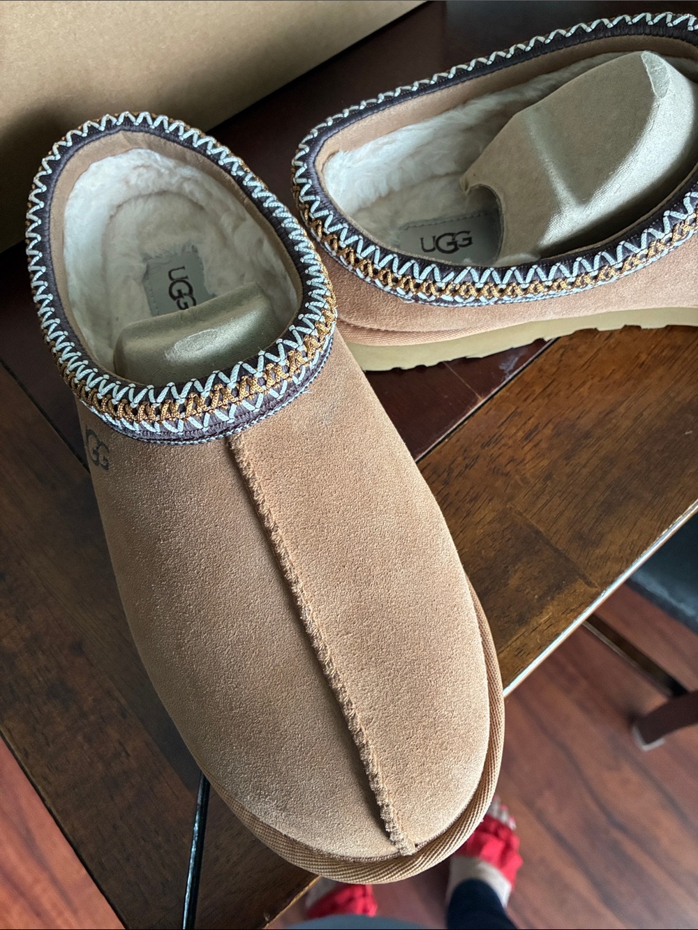 UGG Men’s Tan Suede Slip-On Loafers with Shearling